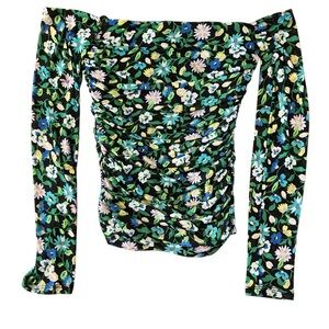 AFRM Green and Pink Ruched Long Sleeve Blouse